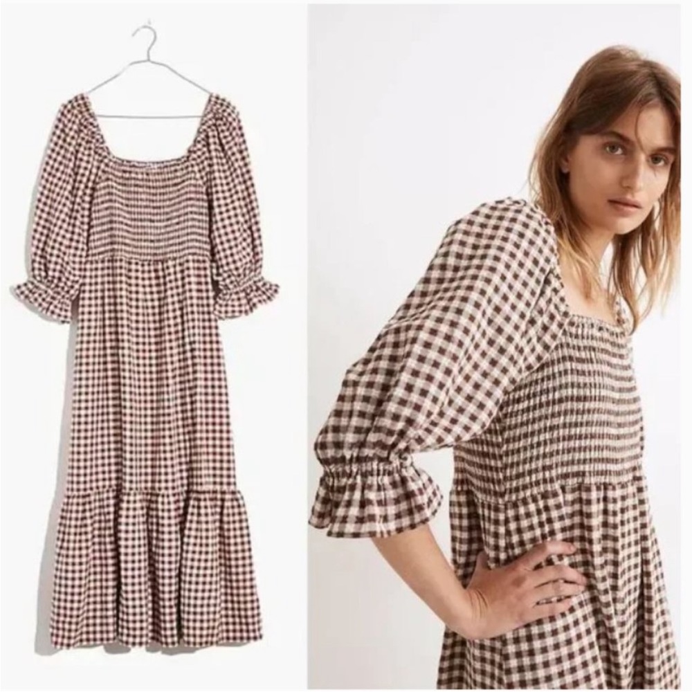 Madewell Gingham Checkered Dress - Brown and Tan